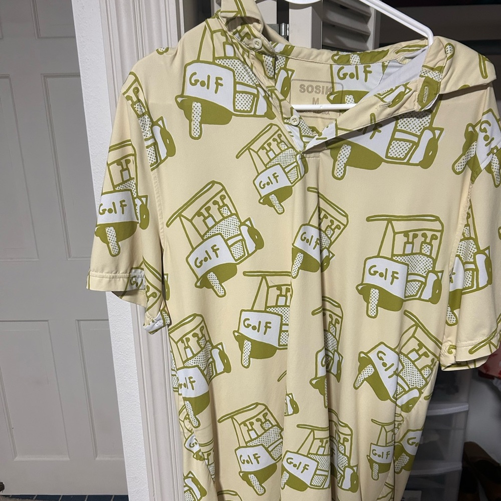 Golf Print Shirt in Cream and Green
